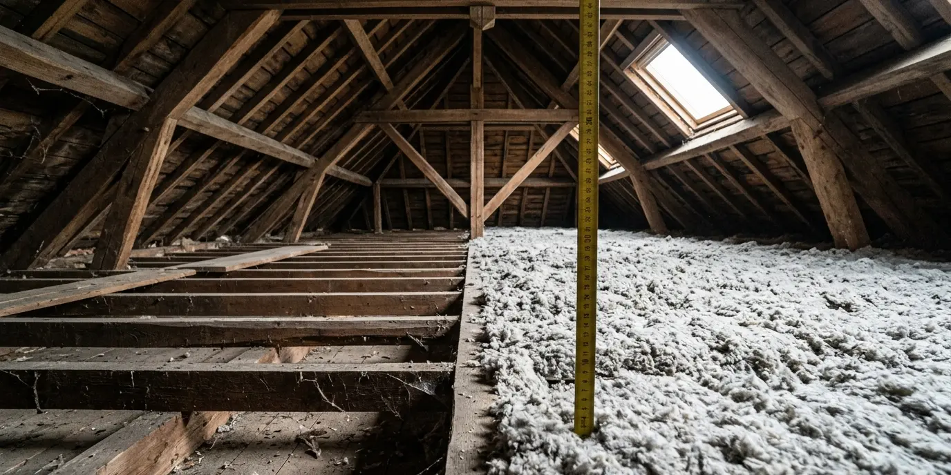 Isolation combles perdus, avant/après soufflage laine minérale 30cm