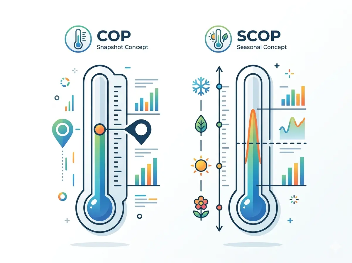 COP vs SCOP pompe à chaleur, différence entre coefficient ponctuel et saisonnier