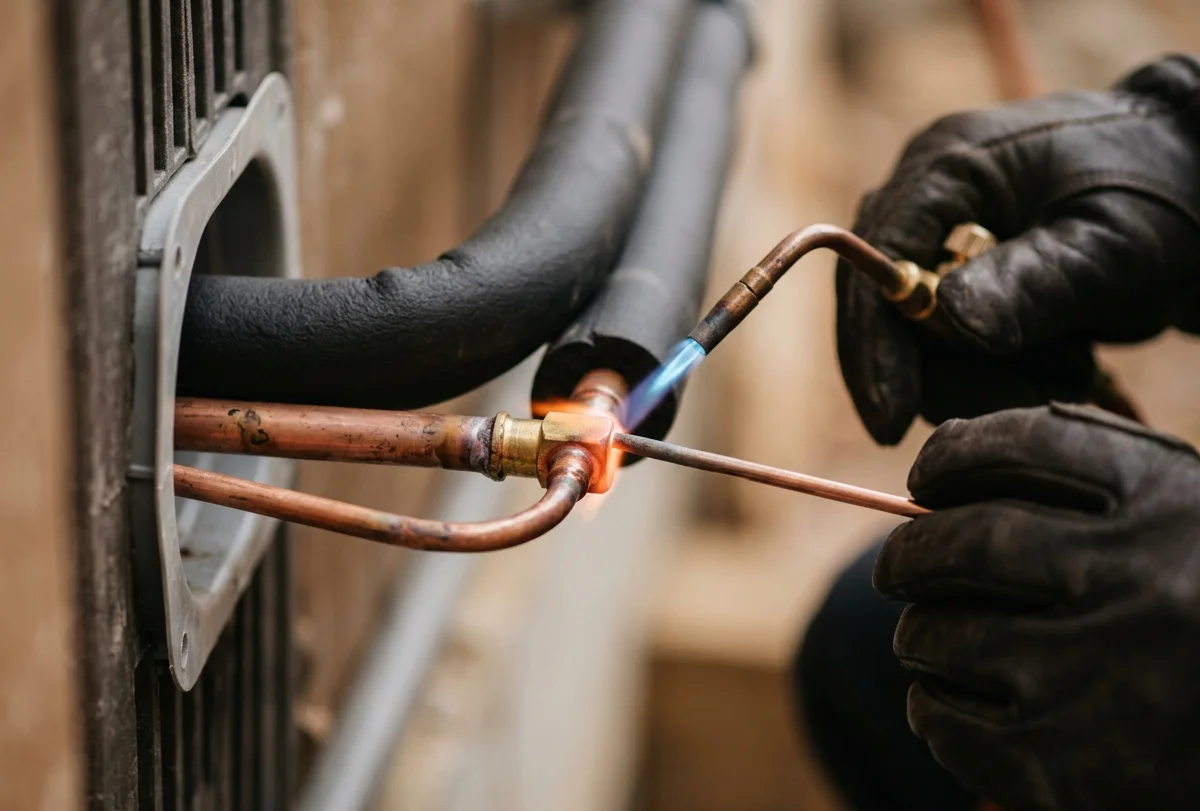Installation PAC, brasure des liaisons frigorifiques en cuivre