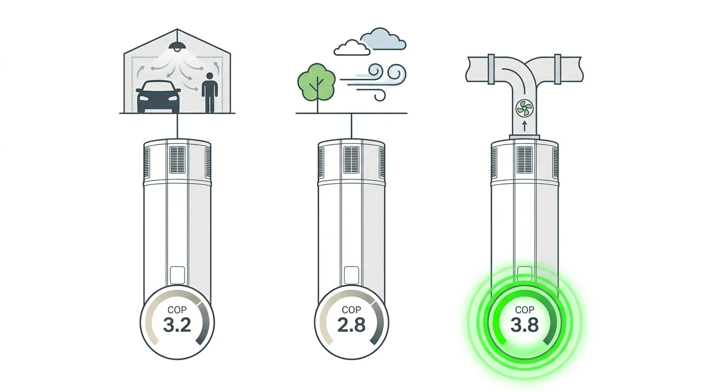 COP chauffe-eau thermodynamique selon source d'air, ambiant, extérieur, VMC