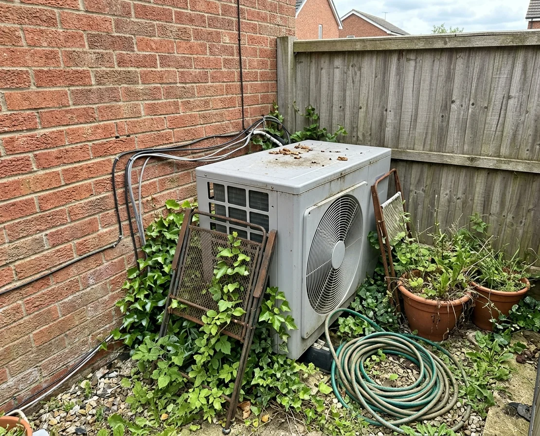 Mauvais emplacement PAC, flux d'air bloqué par obstacles et manque de dégagement