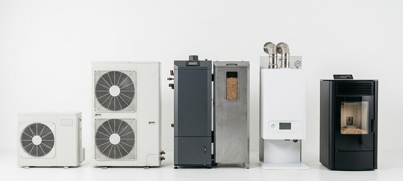 5 alternatives à la chaudière fioul, PAC, biomasse, gaz condensation, poêle